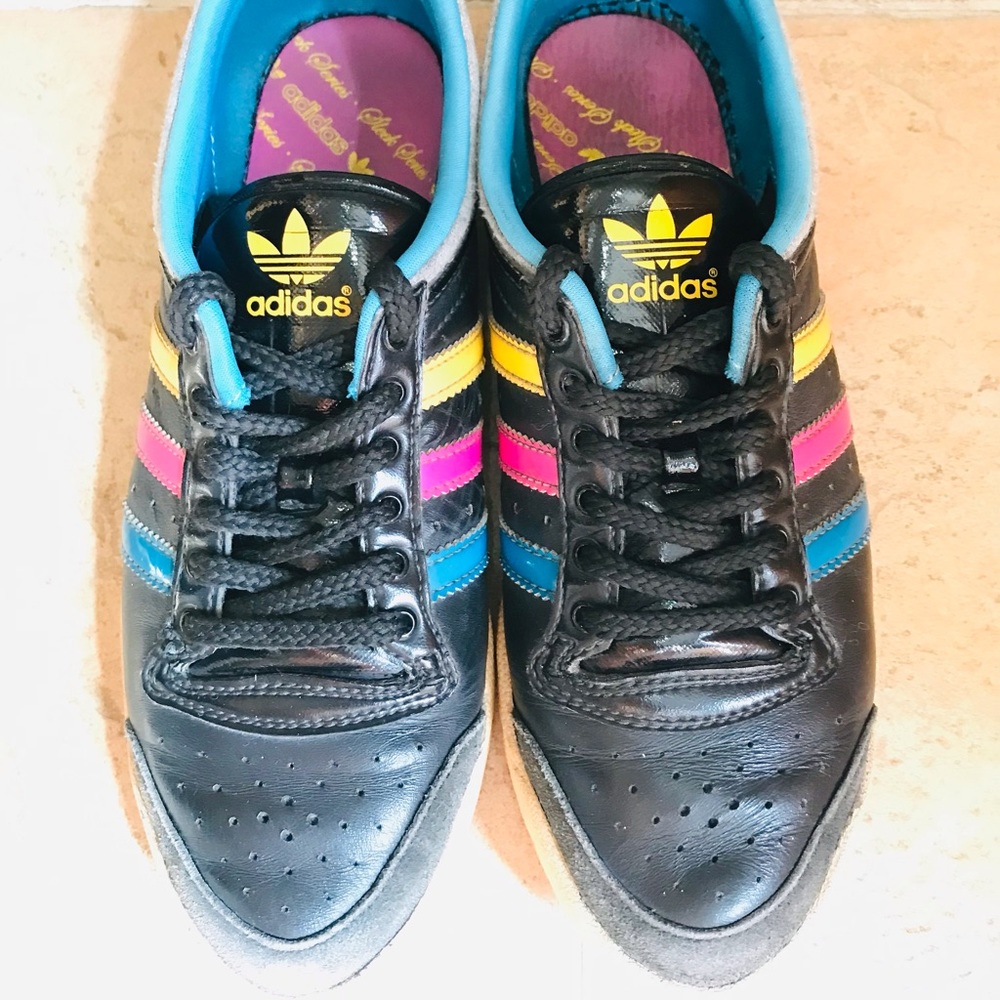 Vintage Adidas Leather Sneakers Black Lace Up Shoes